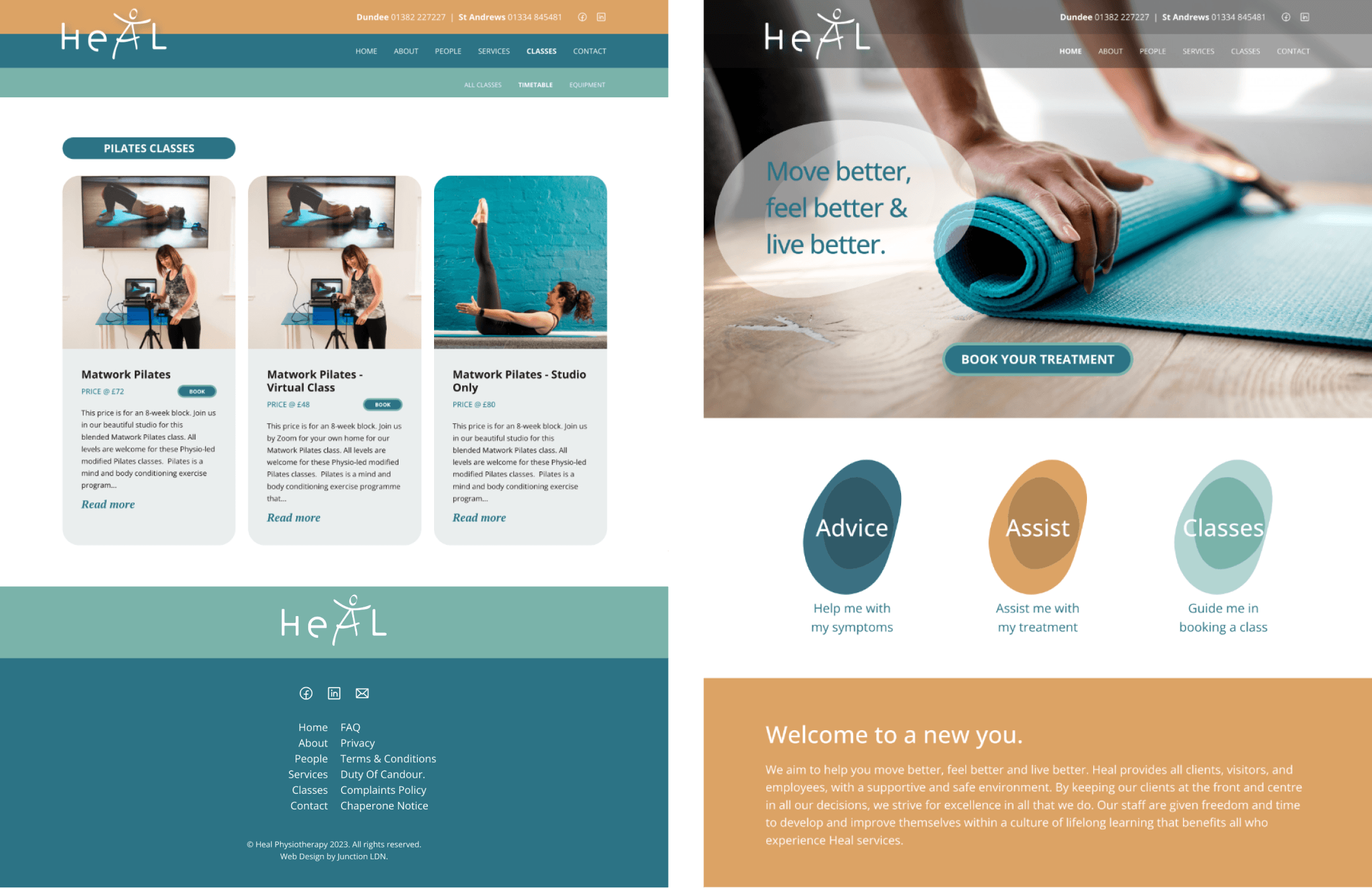 New site for physiotherapy chain, Heal. I worked with Junction LDN on this as a front end dev